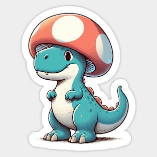 Kawaii simple Mushroom Hat Dinosaur Tyrannosaurus Sticker